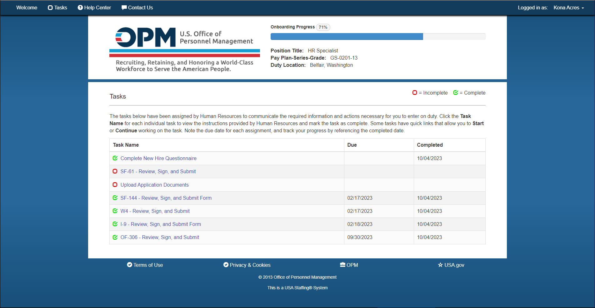 New Hire Upload document task